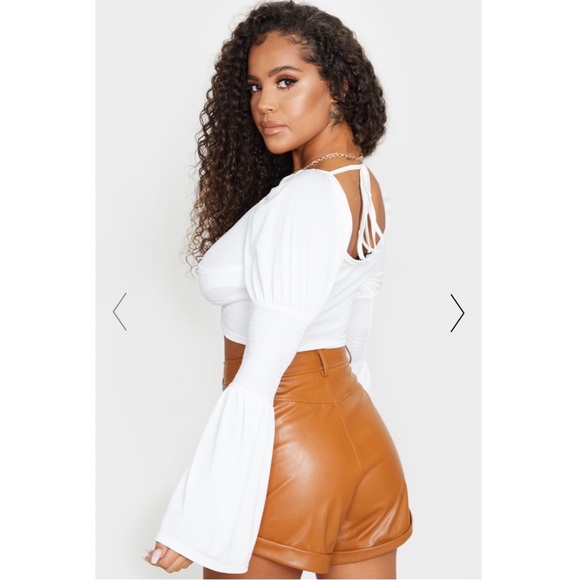 PrettyLittleThing White Shirred Long Sleeve Crop top - US10 - Picture 5 of 5